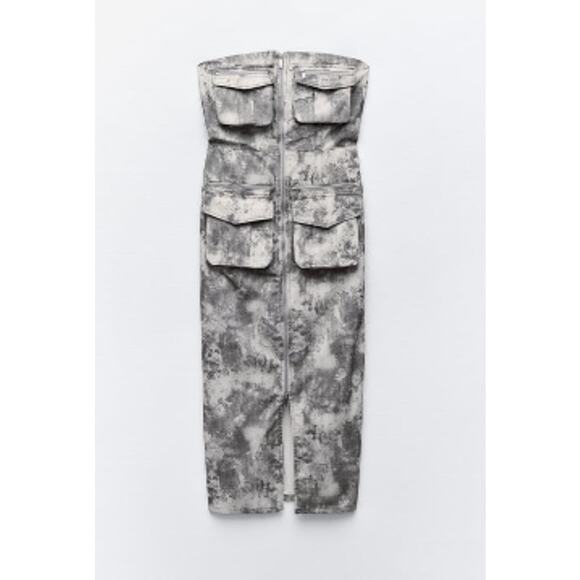 Zara Grey Tie Dye Strapless Midi Dress Zip Front Cargo Dress Size Small - Picture 4 of 12